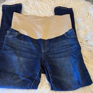 Three Seasons Maternity Dark Blue Jeans with Tan Waistband
